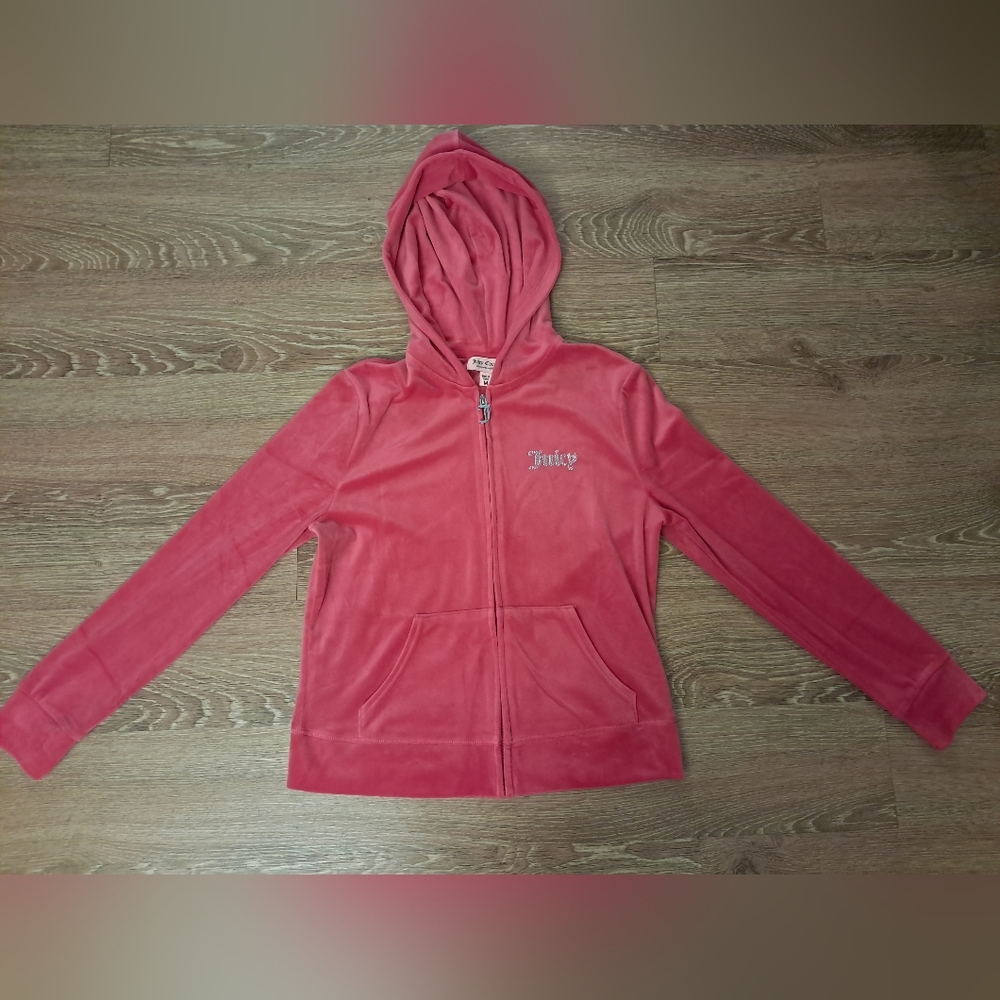 Juicy Couture Hot Pink Velour Hoodie Rhinestones Logo Like New